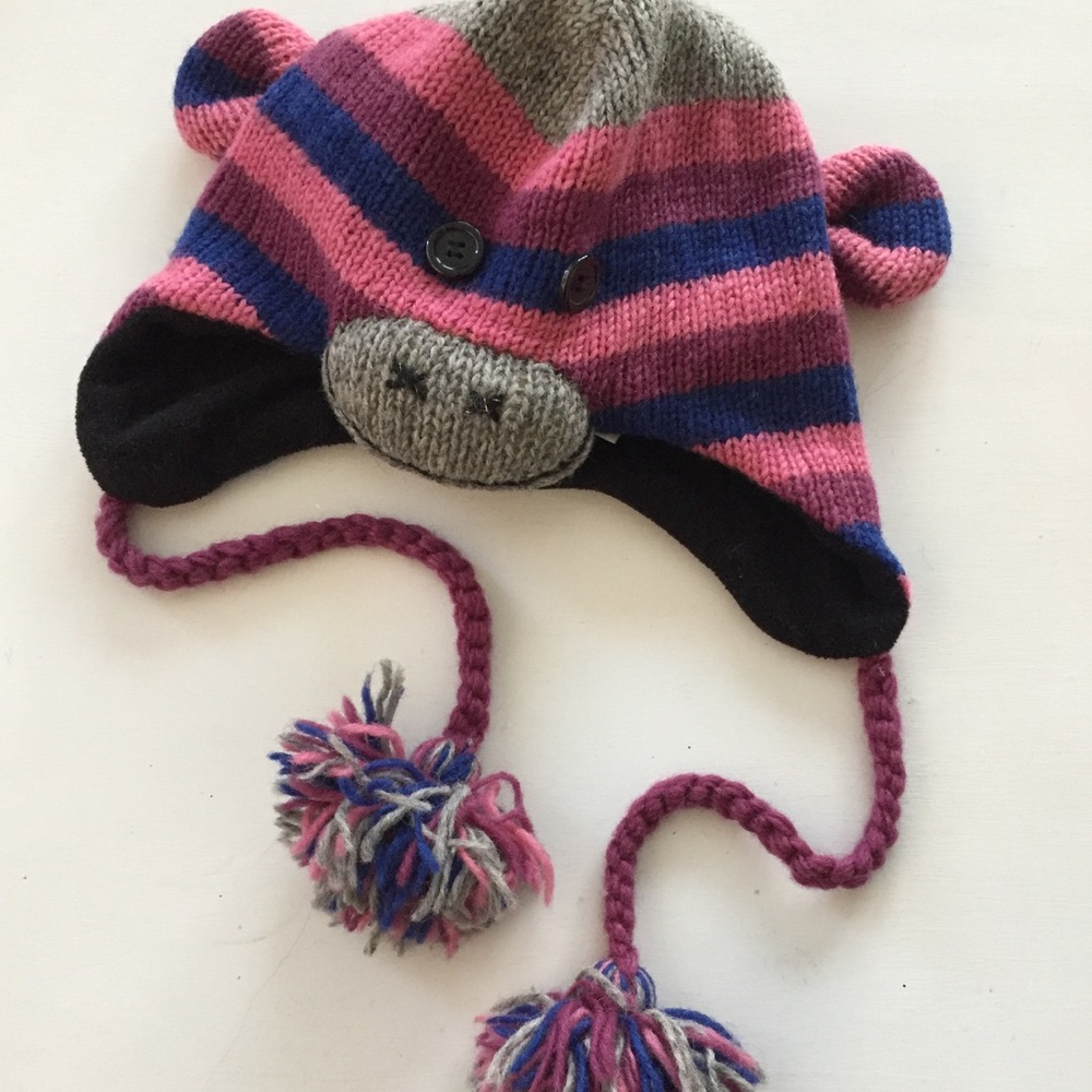 Striped sock monkey knit hat